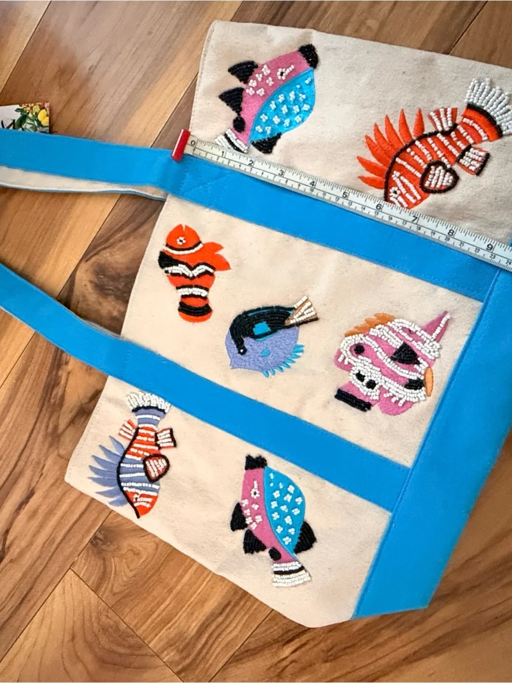 NWT America & Beyond Express Tropical Fish Beaded & Canvas Tote Bag
